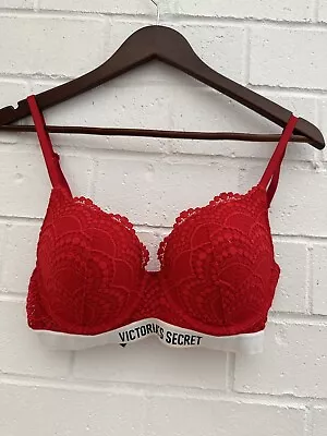 Victoria’s Secret Red Logo & Lace Perfect Shape Bra Size 34C/C75 • $24.99