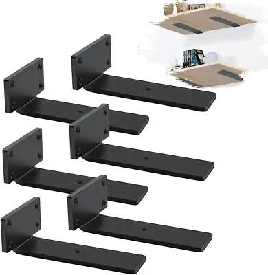 6 Pack Floating Shelf Brackets Heavy Duty Wall Mounted Metal Shelving Black UK • £18.99