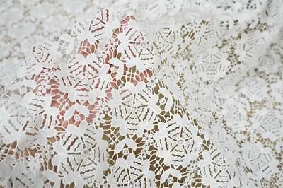 Heavy Venise Hollow Out Snowflake Flower Embroidery Guipure Lace Fabric By Yard • $22