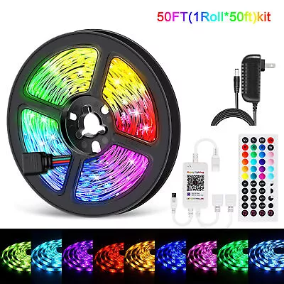 LED Strip Lights 100ft 50ft Music Sync Bluetooth 5050 RGB Room Light With Remote • $18.07