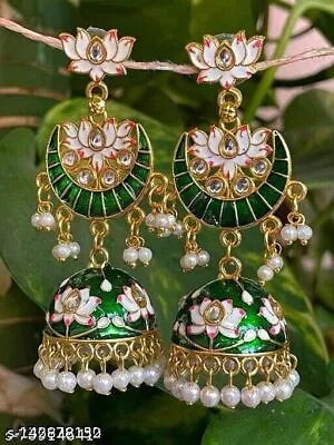 Indian Gold Plated Bollywood Style Kundan Chandbali Pearl Earrings Jewelry Set • $36.45