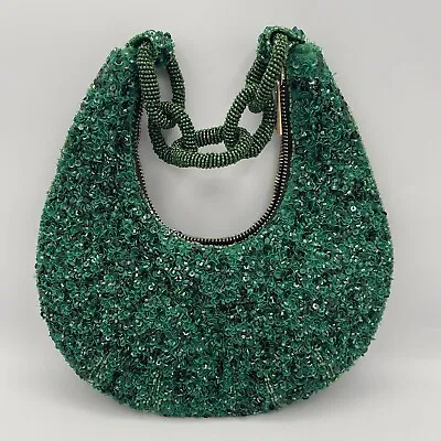 ZARA WOMAN GREEN SPARKLY SEQUIN BEADED MINI BAG PURSE For Party • $40