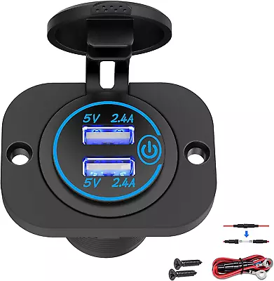 Dual USB Socket 12V Marine Outlet With Switch Golf Cart USB Port 12 Volt DC Car  • $13.85