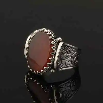 Natural Carnelian Red Color Oval Ct 925 Sterling Silver Gemstone Men's Ring G-71 • $44.99