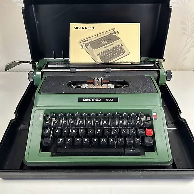 Vintage Silver Reed 500 Green Typewriter With Travel Case And Instructions • £39.99