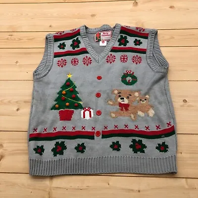 $27 • Buy Merry Christmas Grey V-Neck Teddy Bear Sleeveless Sweater Vest Men Size XL
