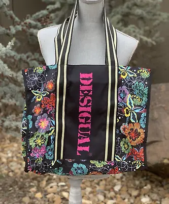 NWOT Desigual Desigual Large Black Floral Tote W/Metallic Gold Detail • $36.99