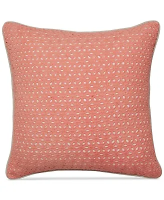 Martha Stewart Seashell Embroidered 18  Square Decorative Pillow CORAL H1073 • £21.13