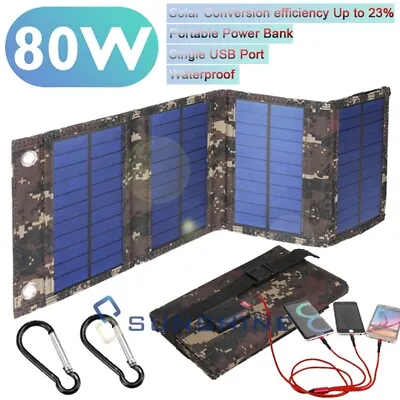 $25.75 • Buy 80W Folding Solar Panel Power Bank USB Battery Charger Outdoor Camping Hiking 