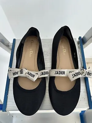 Dior Black Canvas Embroidered Miss J'adior Ballet Flats Size 36 EU • $249
