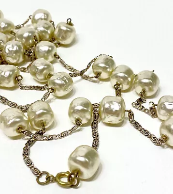 MIRIAM HASKELL Attributed Unsigned 58” Paper Clip Chain W/Baroque Pearl Necklace • $105