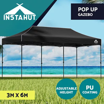 Instahut Gazebo Pop Up Marquee 3x6 Folding Tent Wedding Outdoor Camping Black • $199.95