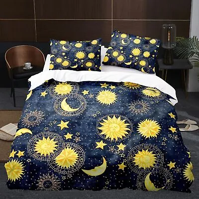 Mythical Starry Sky Moon Sun Duvet Doona Cover Double Queen Bedding Quilt Cover • $13.51