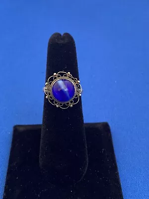 Vintage Sterling Silver BLUE MARBLE Cabochon Ring Sz 6.5 Pre-Owned L@@K! L@@K! • $24