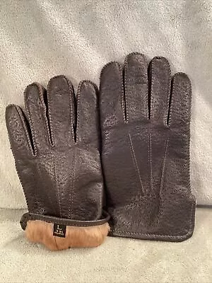 Men’s Vintage Rabbit Fur Lined Brown Leather Gloves Size Large 3-point Driving  • $24.99