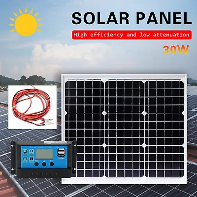 30W 12V Mono Solar Panel Kit 10A Controller Battery Charger Outdoor Camping • £24.99