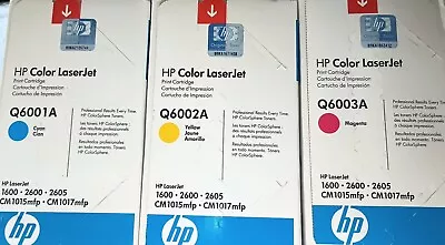 3 New Sealed HP Color Q6001A Cyan Q6002A Yellow Q6003A Magenta LaserJet Toner • $180