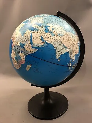 12  Inch World Globe Black Plastic Base Rotates Vintage Used Blue Colourful Z113 • $29.02