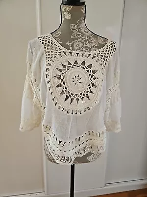 Kkitchy Ku F/S Cream Crop Blouse Boho Festival MelbDesigner Instagram Damaged • $12