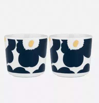 Marimekko Unikko Coffee Cup 2 Set Dark Navy Gold Japan Exclusive Limited Design • $109.99