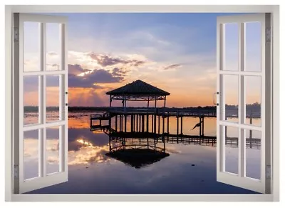 Beach Sunset Bay Window 3D Wall Decal Art Mural Home Decor Canvas Vinyl W161 • $49.95