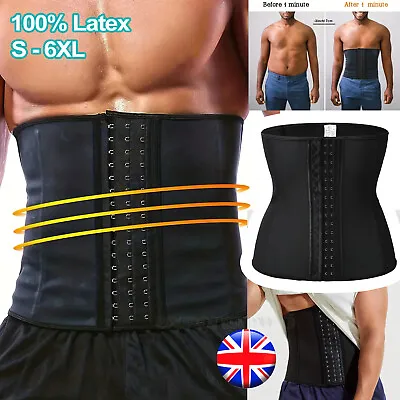 Men Latex Waist Trainer Body Shaper Tummy Control Slimming Belt Shapewear Corset • £20.79