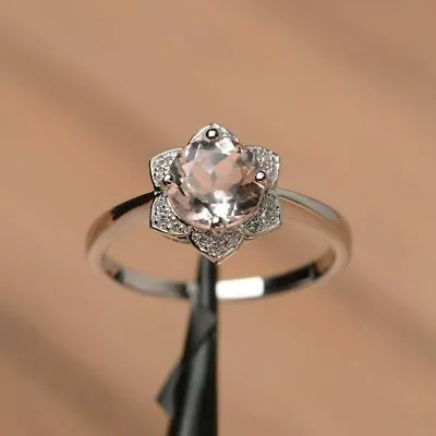 1.36Ct Round Cut Natural Morganite Diamond Engagement Ring 14K White Gold Size 7 • $540