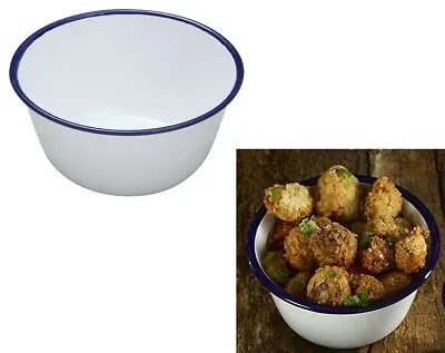 Falcon Pudding Bowl Basin Traditional Enamel Pie Dish Baking Oven White Blue Tin • £6.95