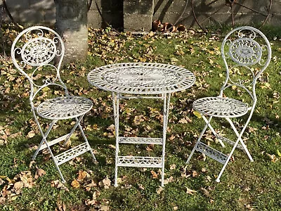 Cream Cast & Wrought Iron Style Oval Garden Set 2 Folding Chairs & Table • £189