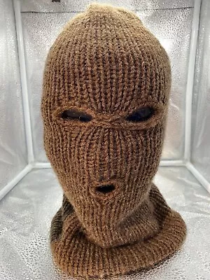 Ski Mask Balaclava Brown Wool Double Layer 3 Hole Winter Hat Handmade • $20