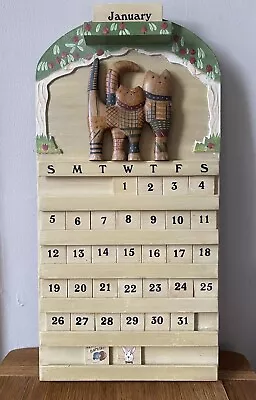 £12.50 • Buy Folk Art Wooden Perpetual Calendar With Cat Decoration