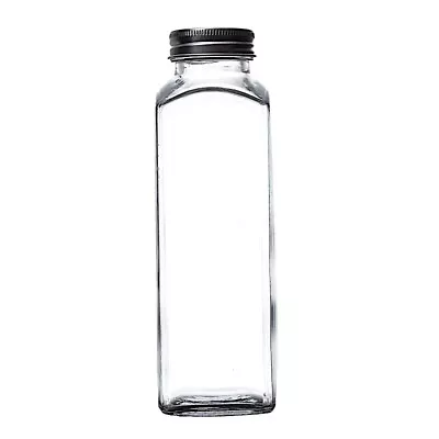 12 Square 12 Oz Refillable Glass Bottles Storage Jars  Aluminum Caps Party • $23.21
