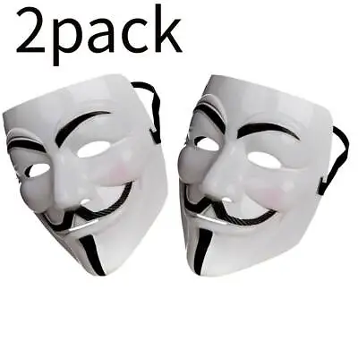 2pcs Anonymous Hacker V For Vendetta Guy Fawkes Fancy Dress Halloween Face Mask • £5.87