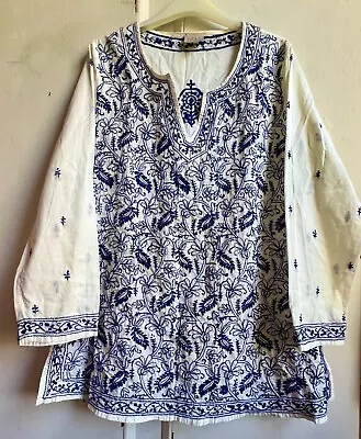 Lovely *EAST ARTISAN* Hand Embroidered White Cotton Tunic Kaftan Top 16 • £45