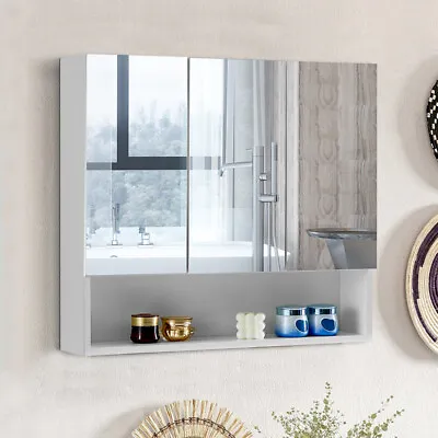 3 Doors White Bathroom Cabinet Wall Mounted Mirrored Cupboard With Shelf Storage • £49.99