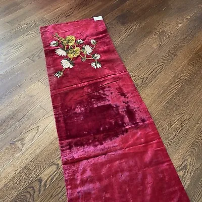 Velvet Chenille Floral Embroidery Runner Or Piano Corner 65” Antique Victorian • $119.98