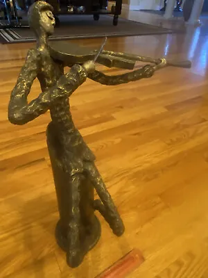 Vintage Statue Sculpture Of Violinist Violin - Very Heavy- 10 Pounds - Bronze? • $77.99