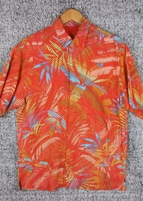 Tommy Bahama Shirt Men's Large 100% Silk Palm Tree Leaf Button Hawaiian Red • $19.98