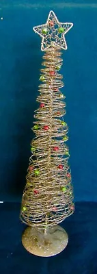 Vintage Gold Wired CHRISTMAS TREE 15  Glitter With Red Green Beads STAR On Top • $13.99