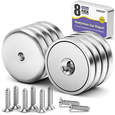 8 Pack Neodymium Magnet Cup 100 LBS Pull Force Rare Earth Magnets Heavy Duty • $13.19