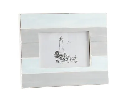 Nautical Picture Frame Wood Blue Seaside Home Image Holder Freestanding Frame • £6.98
