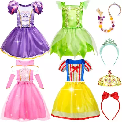 Princess Costumes For Girls - 4 Set Of Princess Dress Up For Girls Aged 3 4 5 6  • £36.08