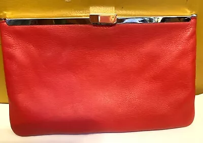 VINTAGE J.CREW RED- ORANGE SMOOTH LEATHER CLUTCH WITH LATCH  CLOSURE 10  X 6  • $16.99