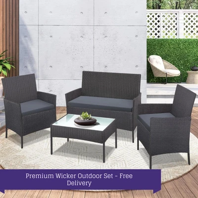 $329 • Buy Aria 4pc Outdoor Wicker Table And Chair Set | Deluxe Rattan Furniture Set Livsip