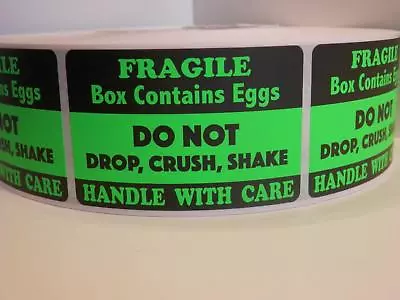 BOX CONTAINS EGGS DO NOT DROP CRUSH SHAKE 2x3 Fluorescent Green Label 250/rl • $19.10