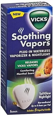 Vicks Soothing Vapor Plug-In Waterless Vaporizer SoftGlow Nightlight 5 Refills • $11.99