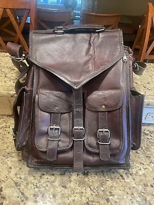 Vintage Leather Brown Backpack Rucksack • $29.72