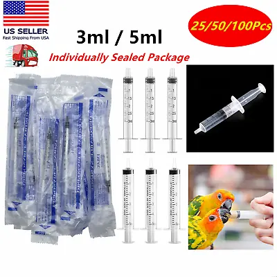 25/50/100 Pack 3ml 5ml Luer Slip Syringes Without Needle Disposable Sterile • $18.99