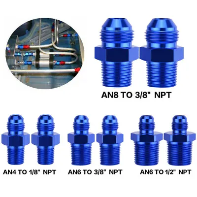 $9.29 • Buy 2PC Straight AN Flare Male To NPT Pipe Adapter Hose Fitting Bare Aluminum Blue