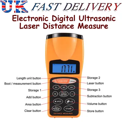 £18.49 • Buy Electronic Ultrasonic Measure Distance Meter With Laser Pointer LCD Measure Tape